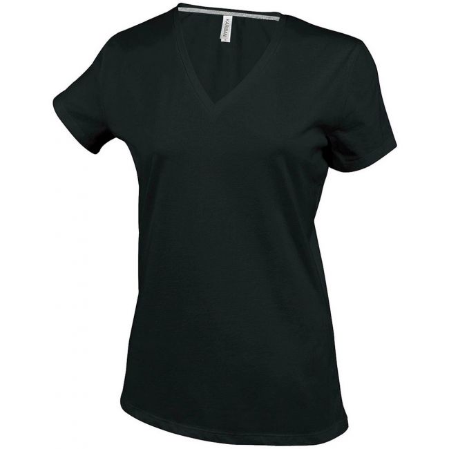 Ladies' short-sleeved v-neck t-shirt culoare black marimea m