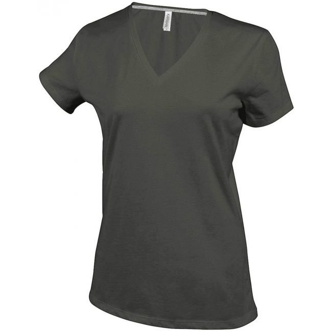 Ladies' short-sleeved v-neck t-shirt culoare dark khaki marimea s