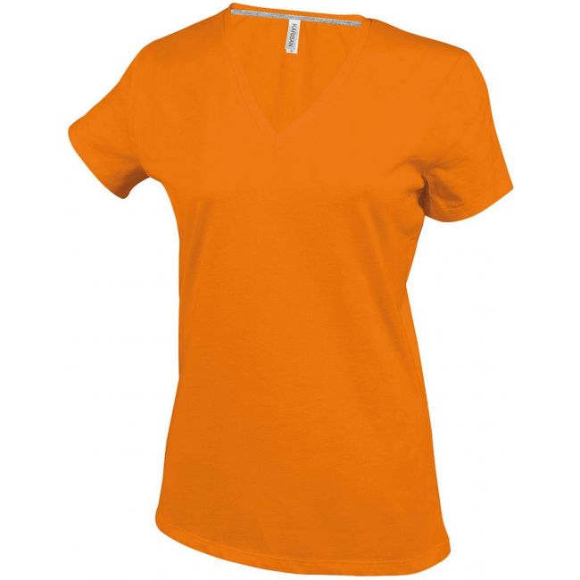 Ladies' short-sleeved v-neck t-shirt culoare orange marimea s