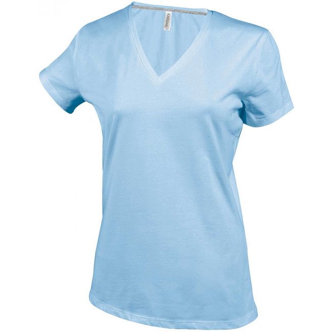 Ladies' short-sleeved v-neck t-shirt culoare sky blue marimea s