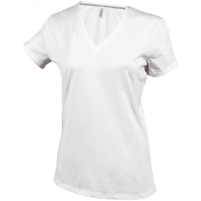 Ladies' short-sleeved v-neck t-shirt culoare white marimea 2xl