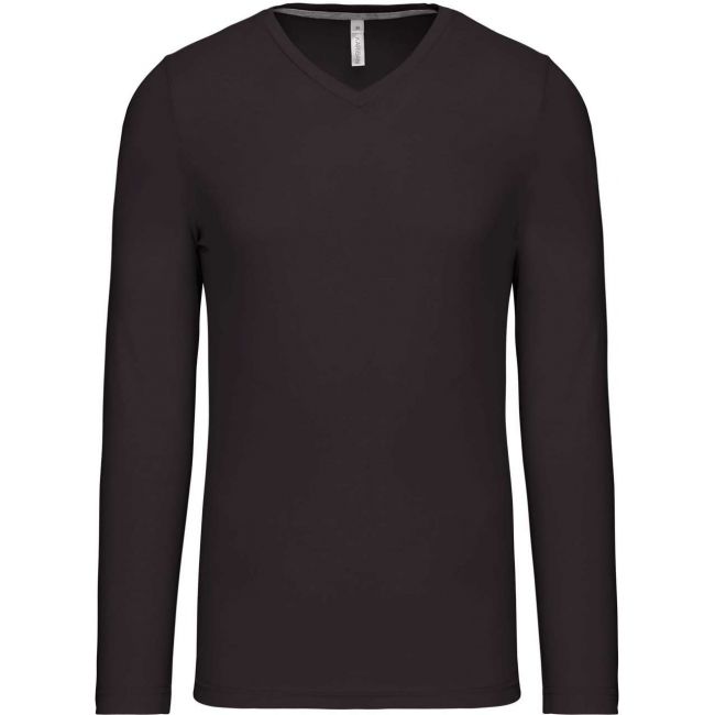 Men's long-sleeved v-neck t-shirt culoare dark grey marimea s