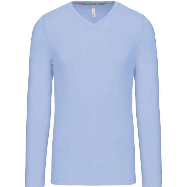 Men's long-sleeved v-neck t-shirt culoare sky blue marimea 3xl