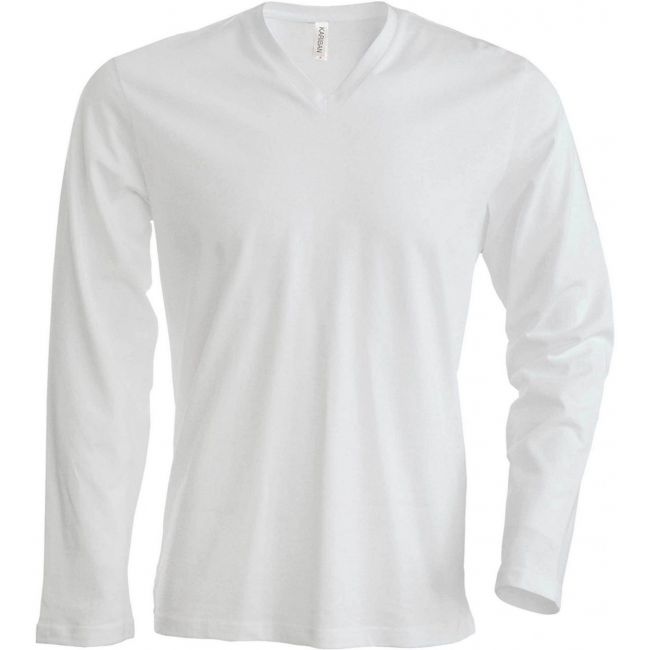 Men's long-sleeved v-neck t-shirt culoare white marimea xl