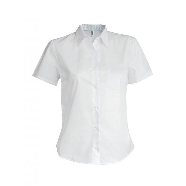 Ladies' short-sleeved cotton/elastane shirt culoare white marimea xs