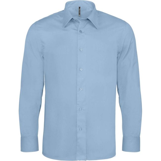 Long-sleeved cotton/elastane shirt culoare light blue marimea l