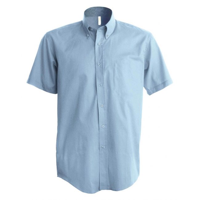 Short-sleeved cotton/elastane shirt culoare light blue marimea xl