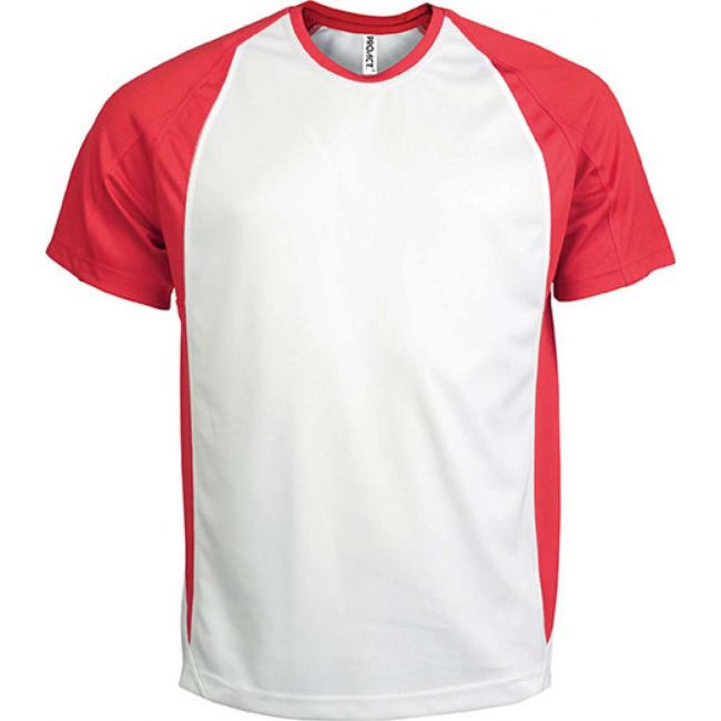 Unisex two-tone short-sleeved t-shirt culoare white/red marimea xl