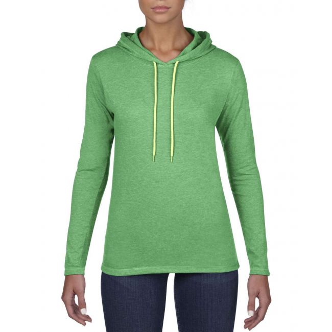 Women’s lightweight long sleeve hooded tee culoare heather green/neon yellow marimea 2xl