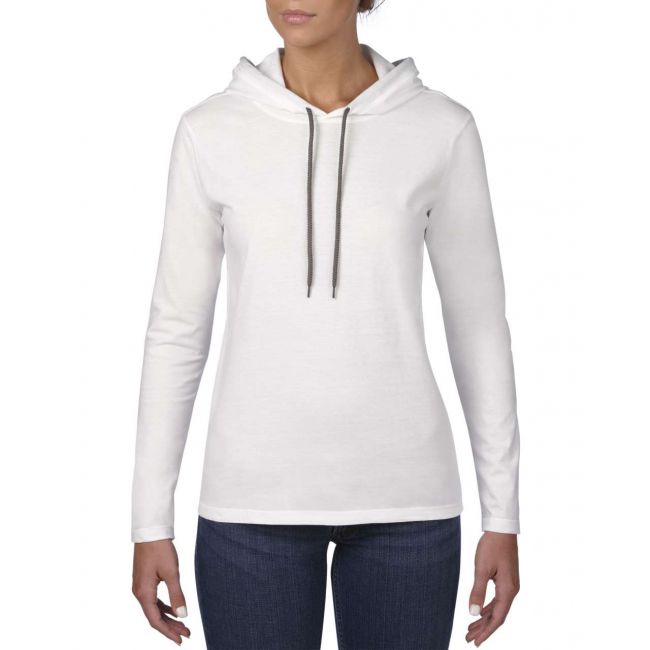 Women’s lightweight long sleeve hooded tee culoare white/dark grey marimea m