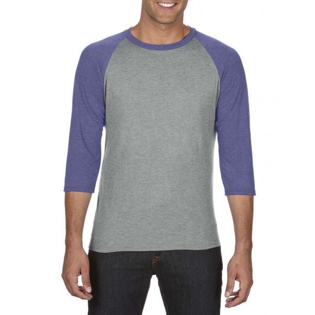 Adult tri-blend ¾ sleeve raglan tee culoare heather grey/heather blue marimea 2xl