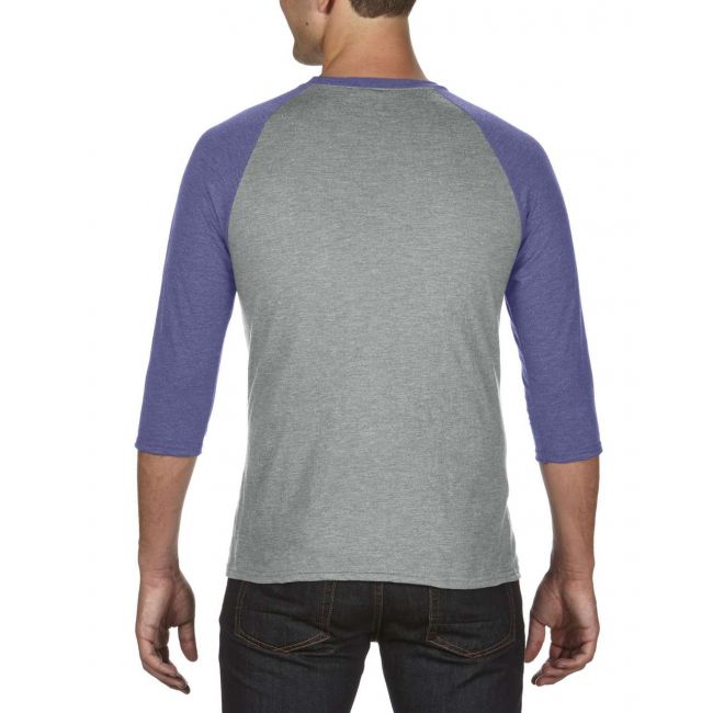 Adult tri-blend ¾ sleeve raglan tee culoare heather grey/heather blue marimea 2xl