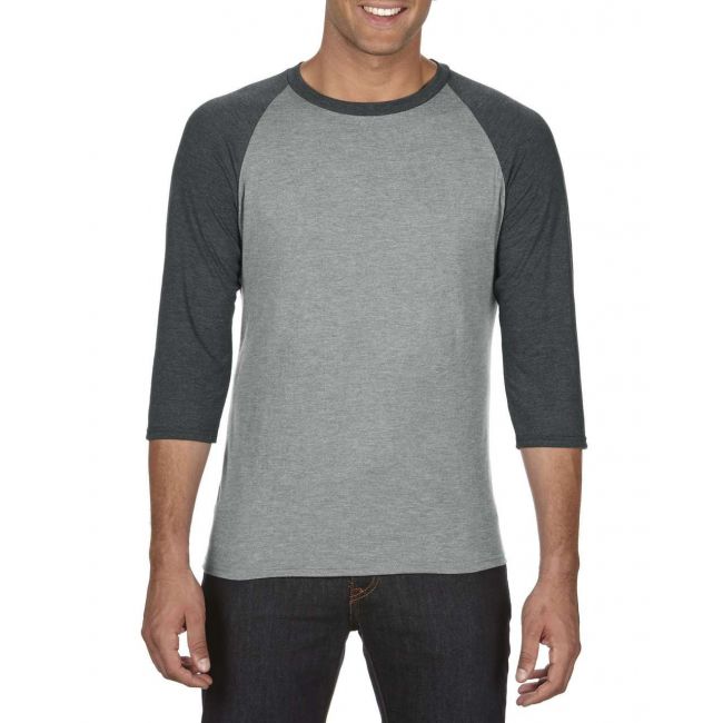 Adult tri-blend ¾ sleeve raglan tee culoare heather grey/heather dark grey marimea s