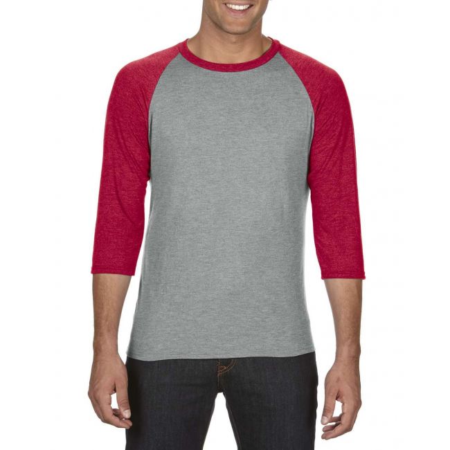 Adult tri-blend ¾ sleeve raglan tee culoare heather grey/heather red marimea 2xl