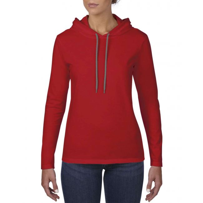 Women’s lightweight long sleeve hooded tee culoare red/dark grey marimea l