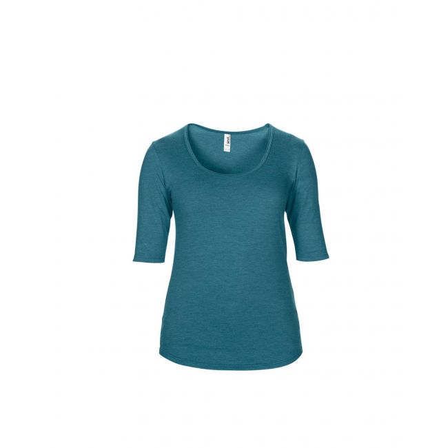 Women’s tri-blend deep scoop 1/2 sleeve tee culoare heather galapagos blue marimea 2xl