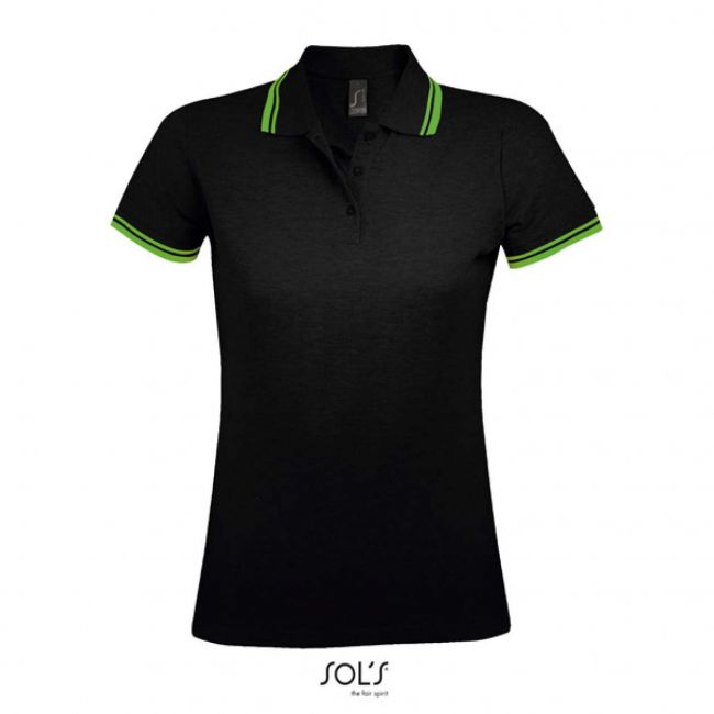 Sol's pasadena women - polo shirt culoare black/lime marimea 2xl