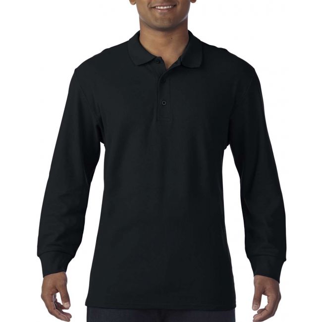 Premium cotton® adult long sleeve double piquÉ polo culoare black marimea 3xl