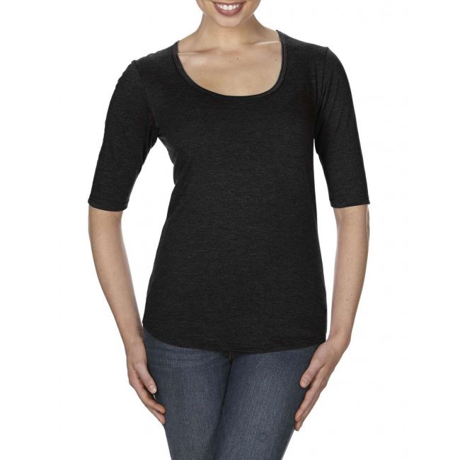 Women’s tri-blend deep scoop 1/2 sleeve tee culoare black marimea 2xl