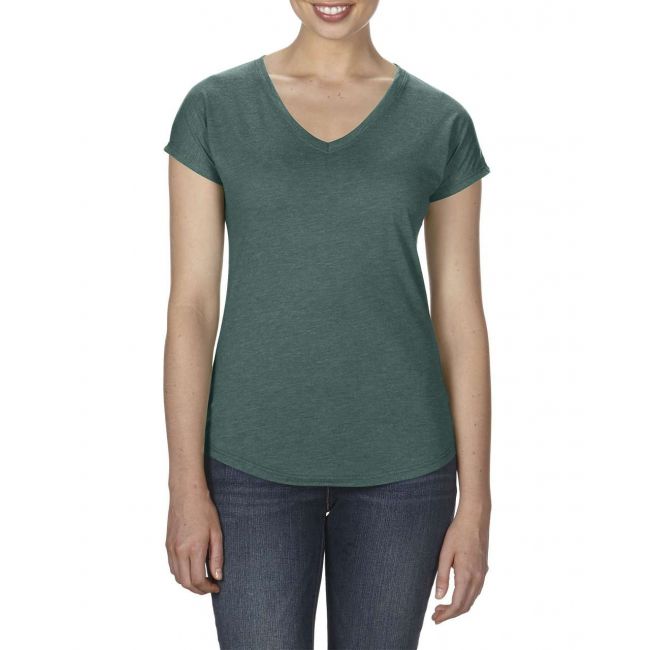 Women's tri-blend v-neck tee culoare heather dark green marimea xl