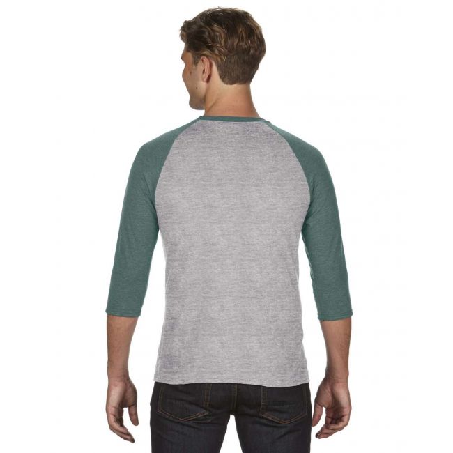 Adult tri-blend ¾ sleeve raglan tee culoare heather grey/heather dark green marimea 2xl