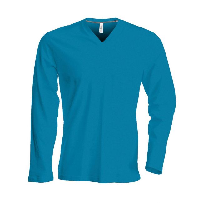 Men's long-sleeved v-neck t-shirt culoare tropical blue marimea 3xl