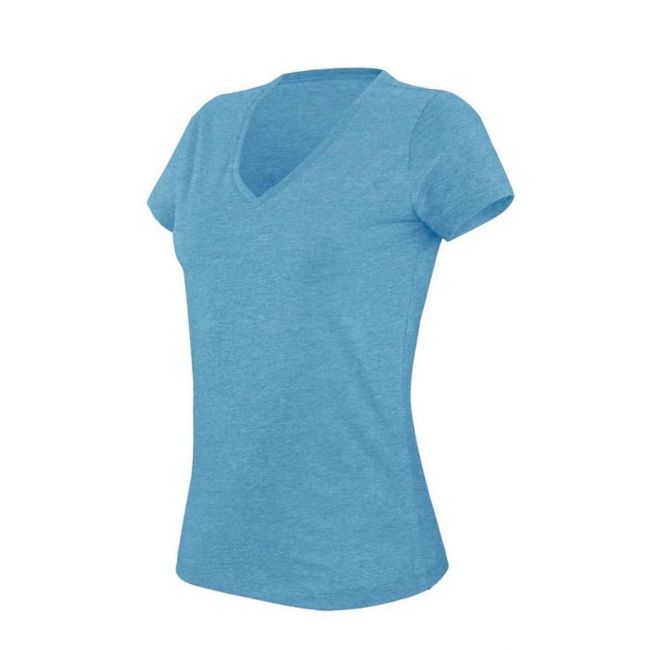 Ladies' v-neck short sleeve melange t-shirt culoare tropical blue heather marimea xs