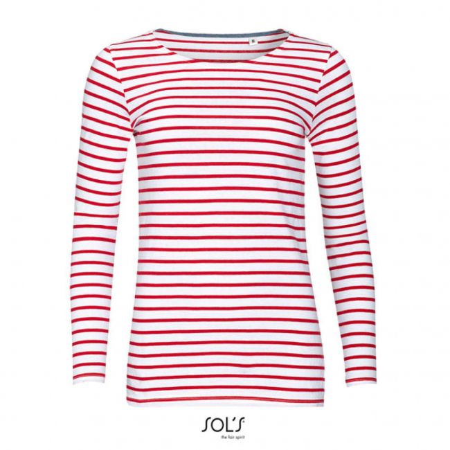 Sol's marine women - long sleeve striped t-shirt culoare white/red marimea xl