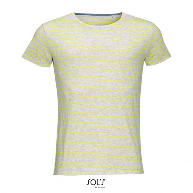 Sol's miles men - round neck striped t-shirt culoare ash/lemon marimea 2xl