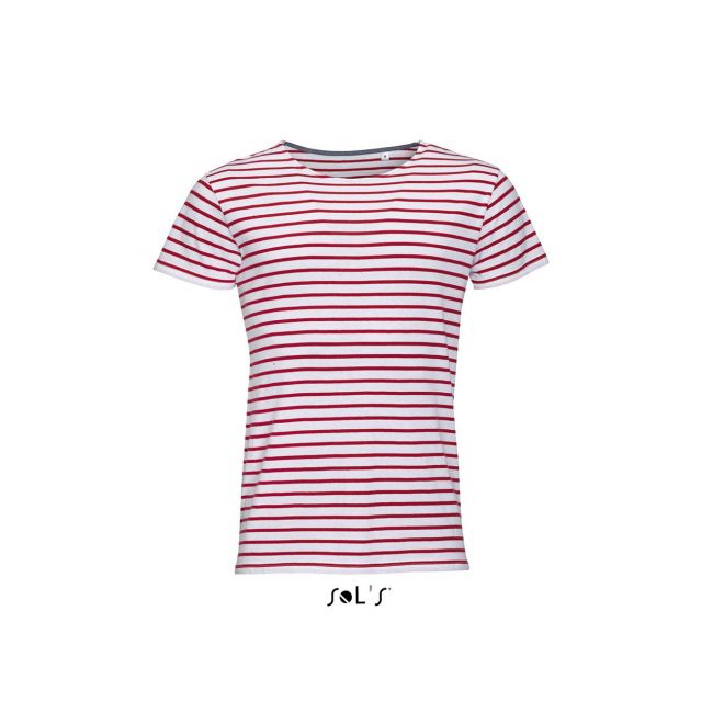 Sol's miles men - round neck striped t-shirt culoare white/red marimea l