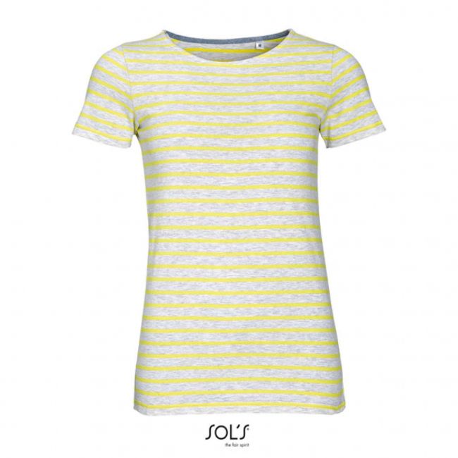 Sol's miles women - round neck striped t-shirt culoare ash/lemon marimea xs