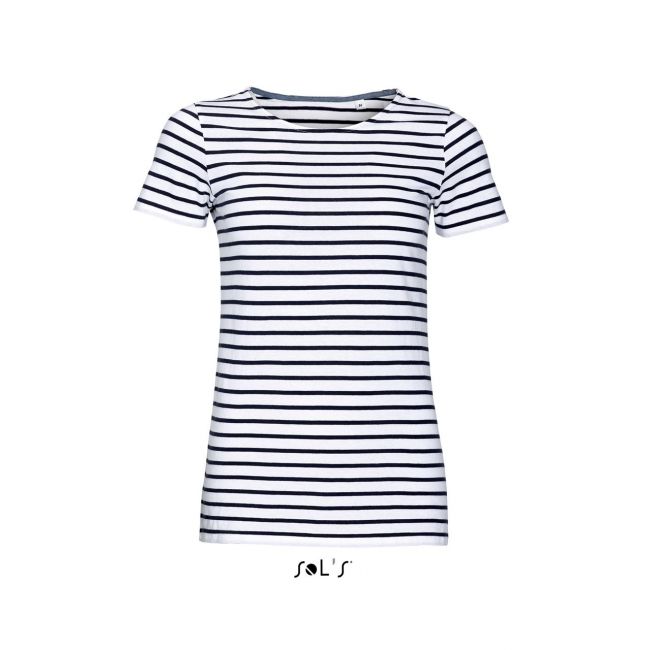 Sol's miles women - round neck striped t-shirt culoare white/navy marimea s