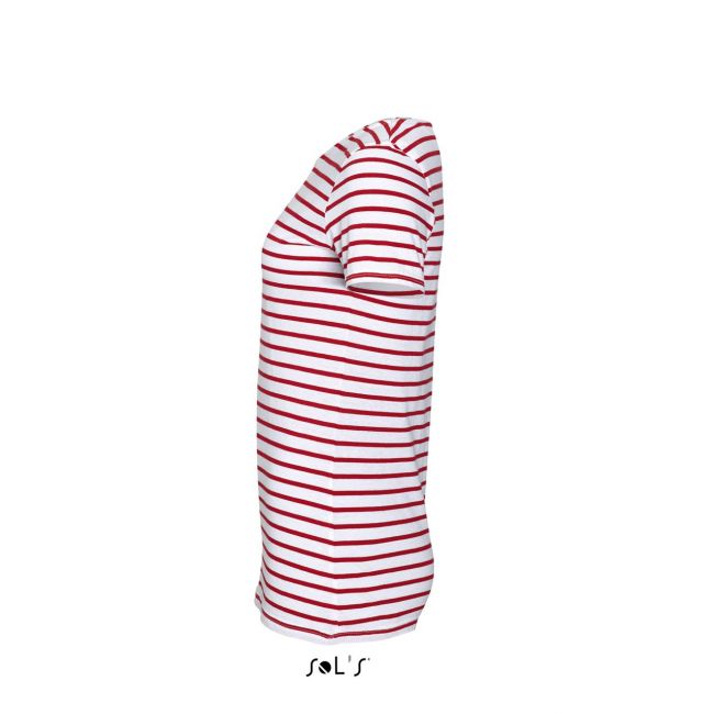 Sol's miles women - round neck striped t-shirt culoare white/red marimea l