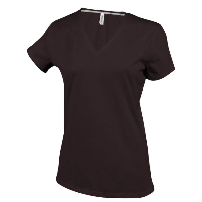 Ladies' short-sleeved v-neck t-shirt culoare chocolate marimea m