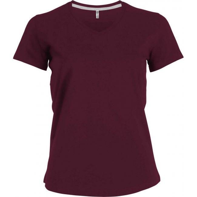 Ladies' short-sleeved v-neck t-shirt culoare wine marimea m