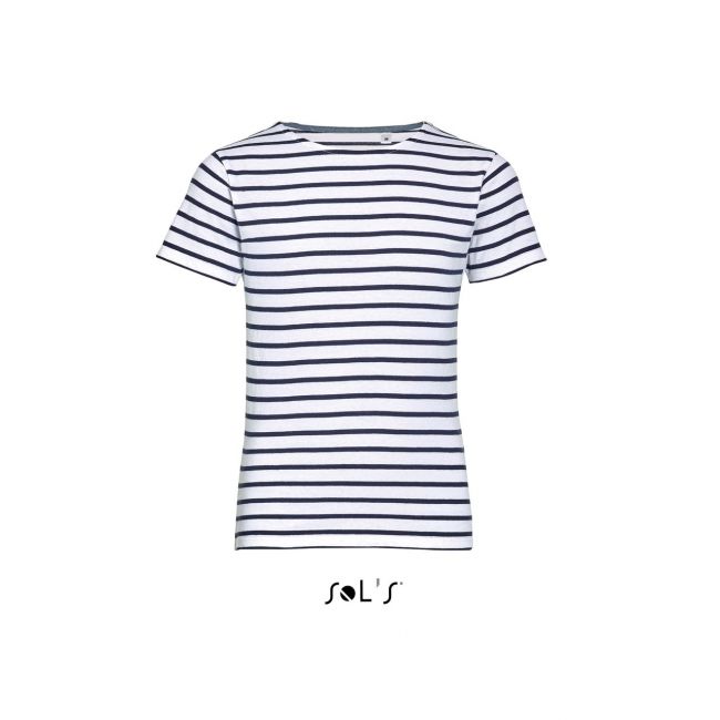 Sol's miles kids - round neck striped t-shirt culoare white/navy marimea 4a