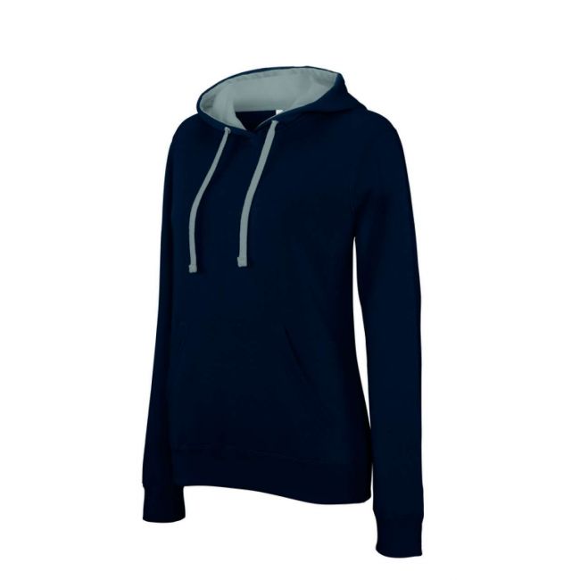 Ladies’ contrast hooded sweatshirt culoare navy/fine grey marimea s