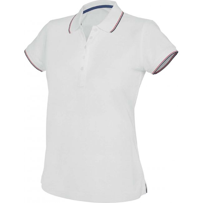 Ladies' short-sleeved polo shirt culoare white/navy/red marimea m