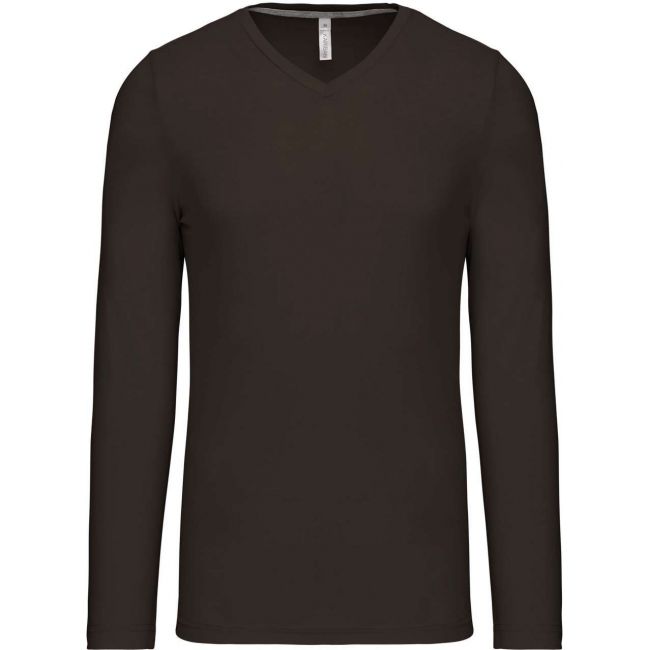 Men's long-sleeved v-neck t-shirt culoare dark khaki marimea l