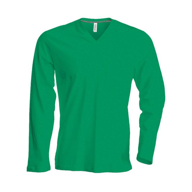 Men's long-sleeved v-neck t-shirt culoare kelly green marimea 4xl