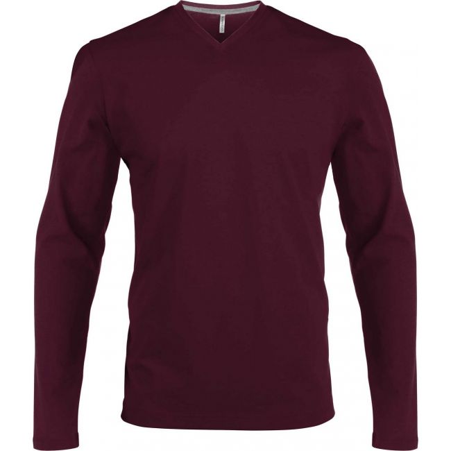 Men's long-sleeved v-neck t-shirt culoare wine marimea m