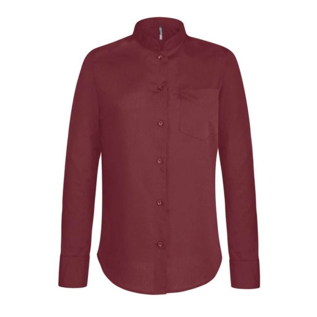 Ladies' long-sleeved mandarin collar shirt culoare wine marimea s