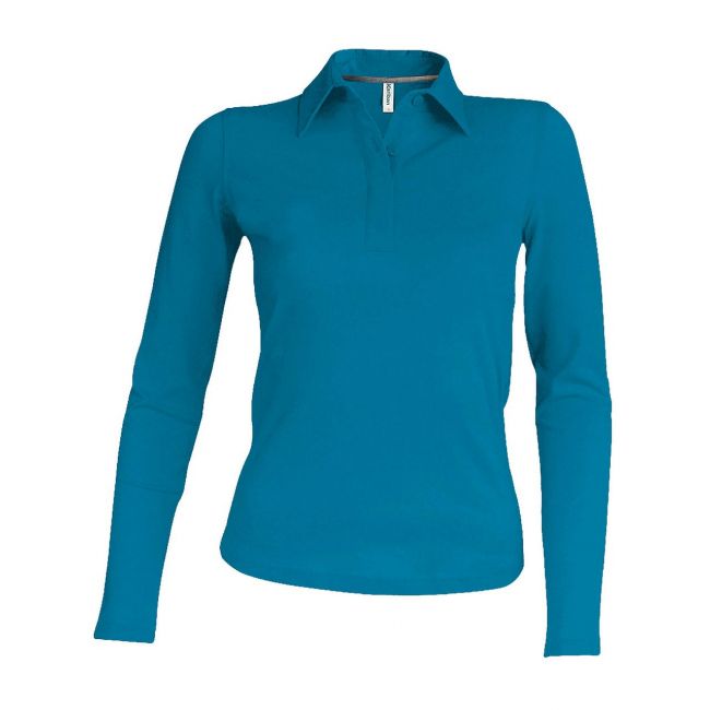 Ladies' long-sleeved polo shirt culoare tropical blue marimea 3xl