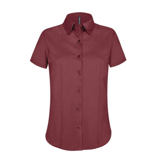 Ladies' short-sleeved cotton/elastane shirt culoare wine marimea xs