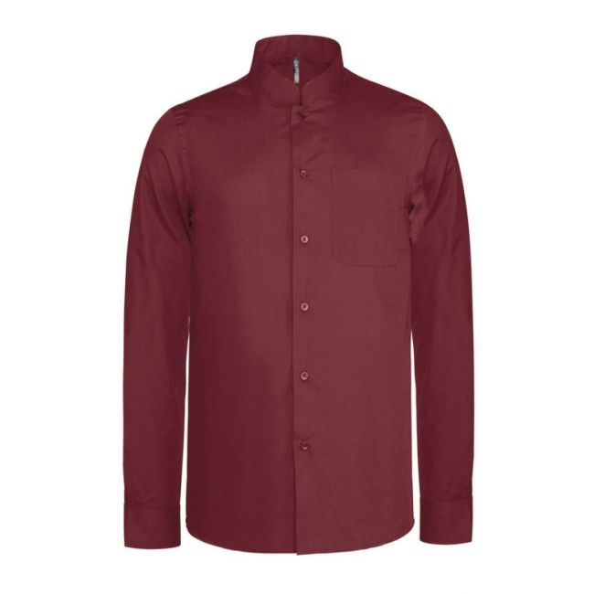 Men's long-sleeved mandarin collar shirt culoare wine marimea l