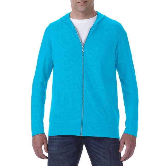 Adult tri-blend full-zip hooded jacket culoare heather caribbean blue marimea xl