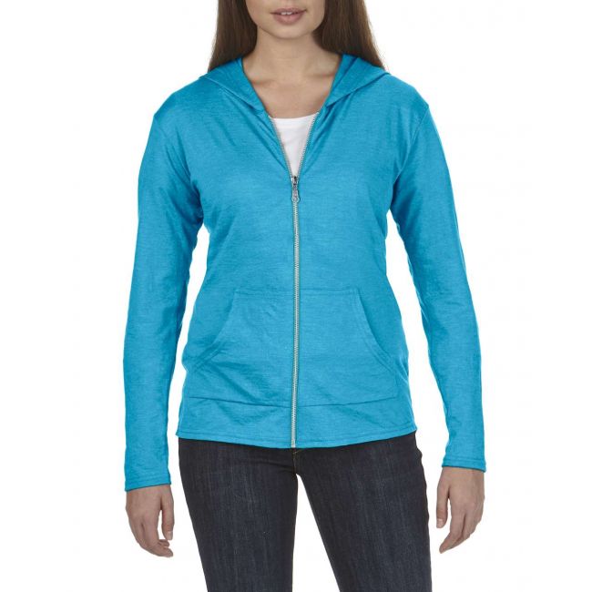 Women's tri-blend full-zip hooded jacket culoare heather caribbean blue marimea m