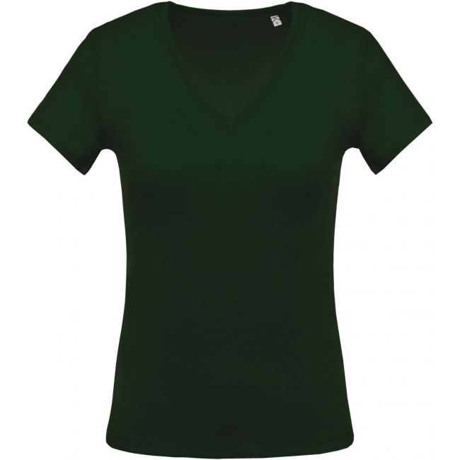 Ladies' short-sleeved v-neck t-shirt culoare forest green marimea m