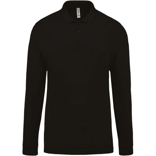 Men's long-sleeved piquÉ polo shirt culoare black marimea l