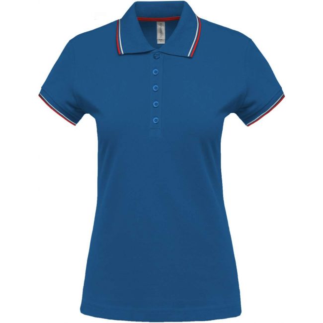 Ladies' short-sleeved polo shirt culoare light royal blue/red/white marimea xs